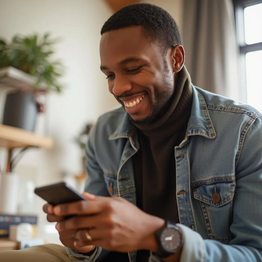 Utilisateur satisfait interagissant avec l'application